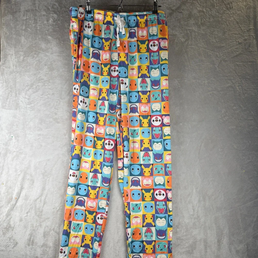Pokemon Mens Large Sleep Pants Pikachu Gengar Snorlax Grid Print Lounge Pajamas